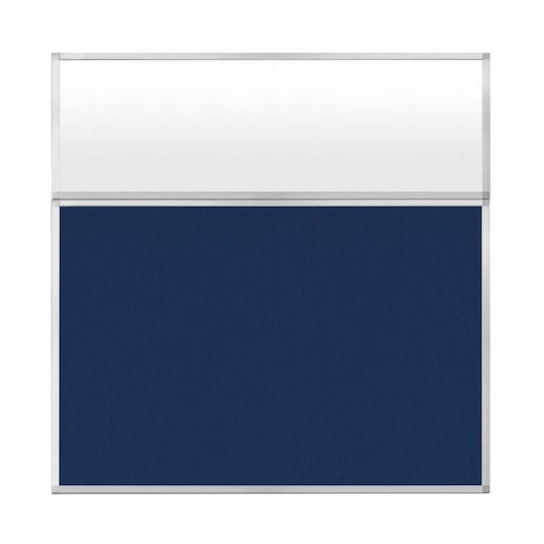 Hush Panel Configurable Cubicle Partition 6' x 6' W/ Window Navy Blue Fabric Frosted Window
